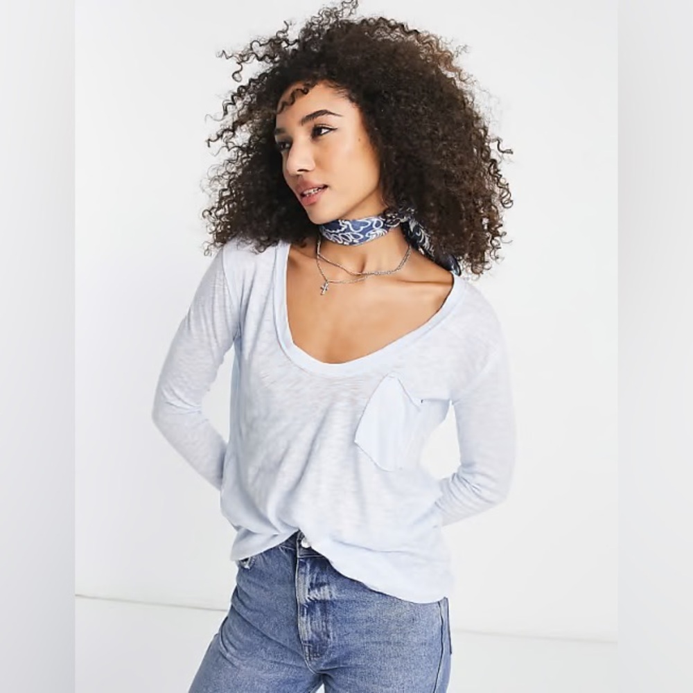 Free People Betty Blue Partially Sheer Long Sleeve